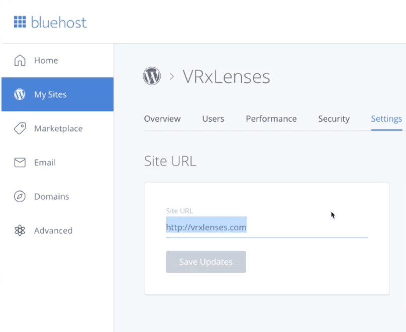 Bluehost Manage Site