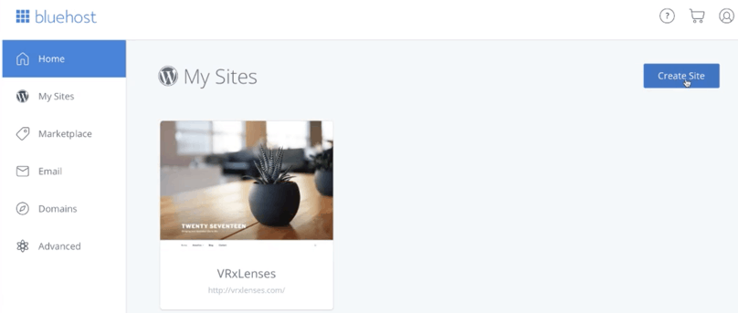 Bluehost WordPress Tutorial: Bluehost’s “My Sites” page 