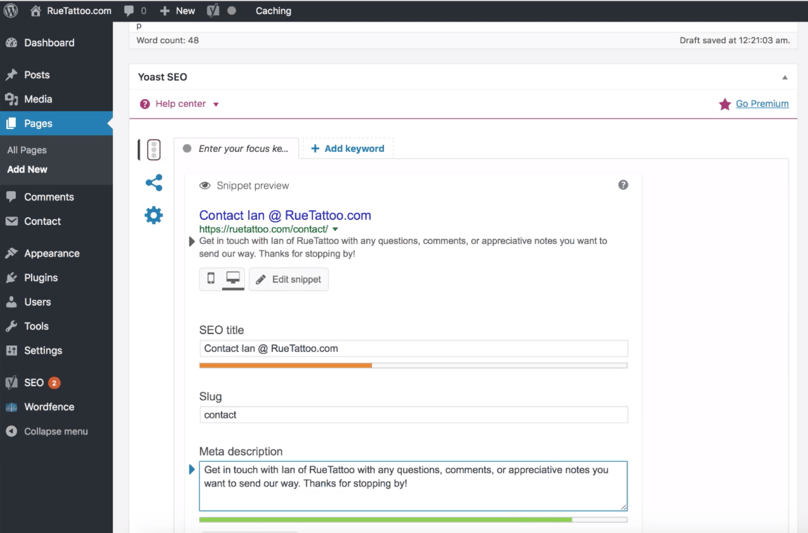 WordPress Dashboard Yoast SEO