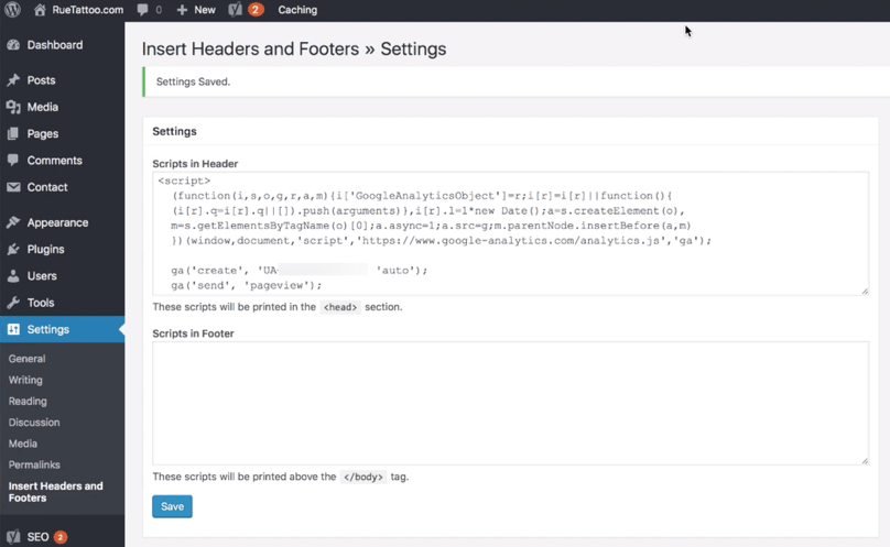 WordPress Dashboard Headers and Footers Settings