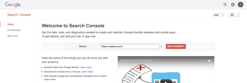 Google Search Console Welcome Page