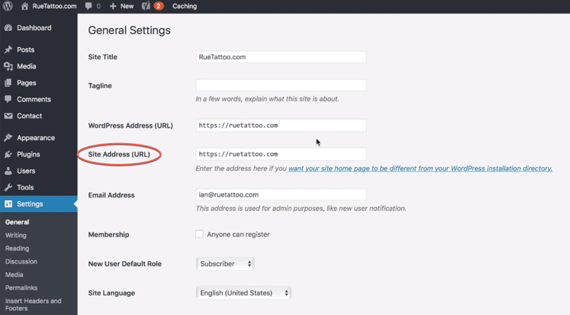 WordPress Dashboard General Settings