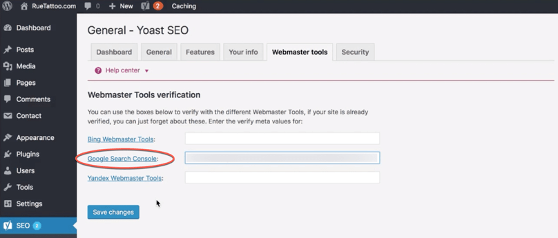 WordPress Dashboard Yoast SEO Dashboard