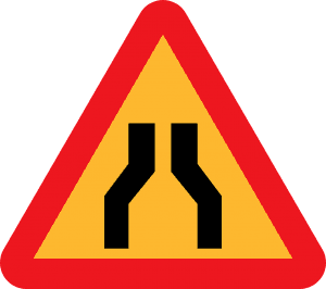 road sign road narrows