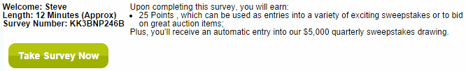 VIP Voice prompted me to start my first survey for 25 points