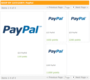Redeeming points for cash through PayPal