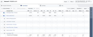 Facebook ad manager campaigns summary screenshot