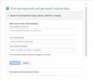 Google keyword planner: Search For New Keywords