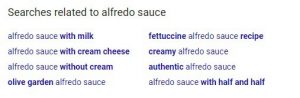 Google LSI keywords for root keyword 'alfredo sauce'