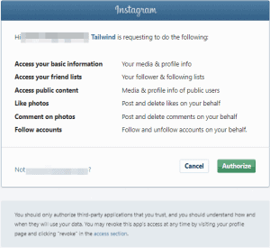 Instagram auth page