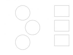 3 circles grouped together and 3 squares grouped together