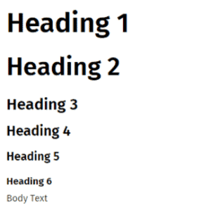 Headings 1 to 6 plus Body Text