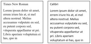 Sample text in Times New Roman and Calibri