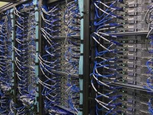 rows of computers in a server room