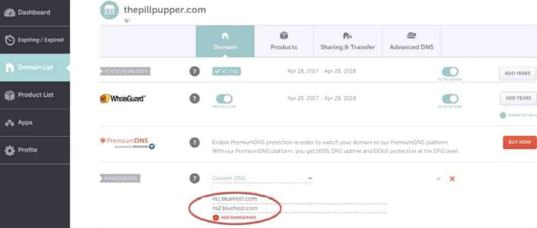 final results of your custom nameservers in your namecheap account