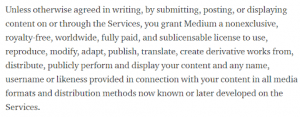 Screenshot of Medium's Terms and Conditions